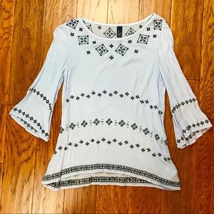 GAP Blue Flowy Peasant Top With Bell Sleeves